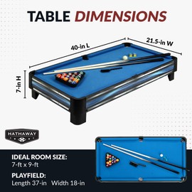 Hathaway Breakout 40-in Tabletop Billiards Set for Dining or Game Tables – Compact Blue Pool Playing Surface with Cue Sticks, Ball Kit, Triangle, Chalk & Brush – Lightweight Portable Indoor Fun