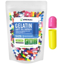 XPRS Nutra Size 1 Empty Capsules - 500 Count Empty Gelatin Capsules - Pill DIY Capsule Filling - Pure Bovine Pill Gel Caps for Do-It-Yourself Supplements (Multi Color)