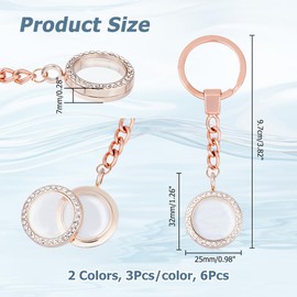 Hobbspring 6pcs 2 Colors Rhinestone Photo Charm Keychain 1.3 Inch Flat Round Memory Locket Key Chain Double-Sided Picture Frame Keyring Blank Photo Keyring for Women Men