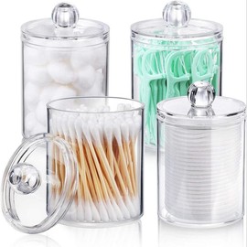 Clear Storage Jar with Lid, 2/4 Counts Qtip Holder Dispenser, Home Organizer for Bathroom - Color: Clear, Specification: 2 Counts