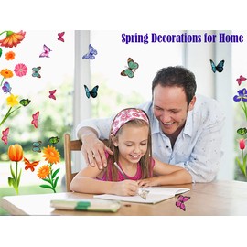 Spring Window Clings, Summer Decorations for Glass Windows, Most Popular Flower Butterfly Window Clings, Summer Window Decorations for Home School Office Party Supplies Gifts