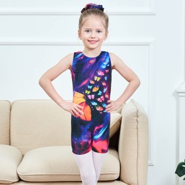 MODAFANS Leotards for Girls Gymnastics Unitards Tumbling Biketards with Hair Scrunchie 4-5 Year,Multi-color Butterfly