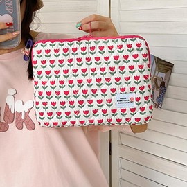 Puffy Laptop Sleeve Case Cute Computer Bag Flower Printed Quilted Laptop Carrying Cases Floral Pattern Protective Cover