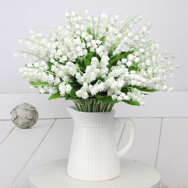 Grekywin Artificial Lily of The Valley Flowers, 12 Pieces, Fake White Bell-Shaped Blooms, 13.8 inches, for Home Garden Decor