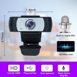 Bocodow 1080p Hd Webcam with Microphone Featuring A Manual-Focus Lens, Adjustable Lighting, and an Omnidirectional Microphone Widescreen USB Computer Camera for Pc Mac Laptop, Plug and Play