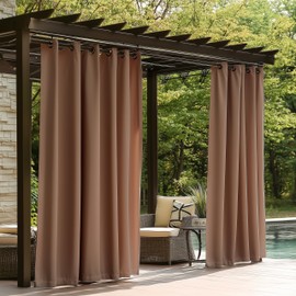 ColourTree Outdoor Curtains for Patio, Waterproof Blackout Outside Curtains Premium Weatherproof Privacy Curtains for Porch Pergola Deck Backyard, 54W x 84L inch, Brown, 1 Panel