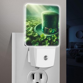 Jahiona LED Night Light Lamp with Smart Sensor Dusk to Dawn Sensor,St Patrick's Day with Clover and Hat Night Light Daylight White,0.5W Plug-into Wall for Adults,Bedroom,Bathroom,Hallway,Kitchen