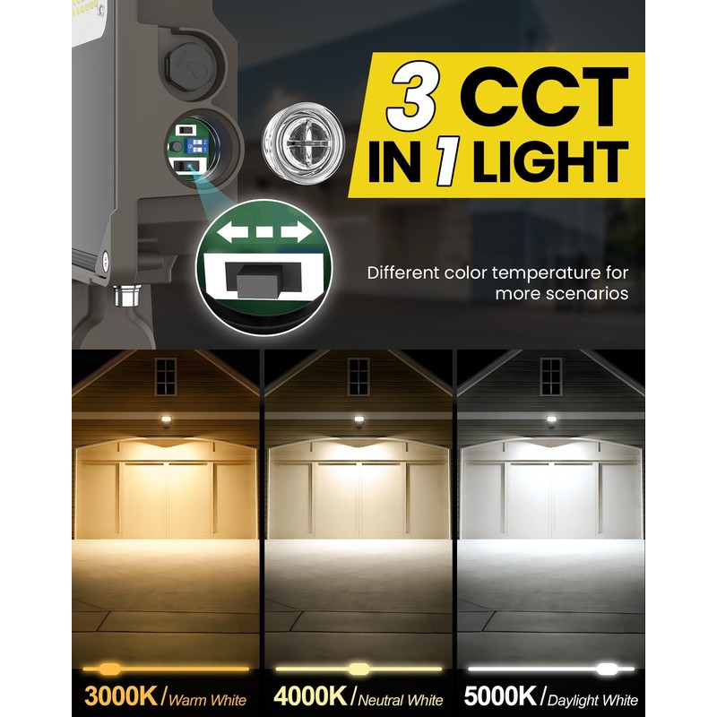 YARBO LED Flood Light with Timer Dimming, 80W/60W/40W Switchable, 3000K/4000K/5000K