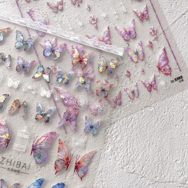 Butterfly Nail Art Stickers Decals 5D Butterfly Nail Stickers for Nail Art 1PCS Shell Light Butterfly Lace Rose Spring Nail Design Adhesive Sliders Butterfly Stickers for Nail Art Decorations Supplies