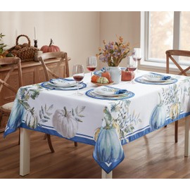 Home Bargains Plus Thanksgiving Blue Provence Heritage Pumpkin 60 x 102 inch Rectangle Fabric Tablecloth