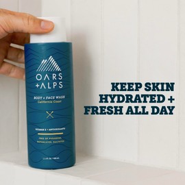 Oars + Alps Body Wash for Men, Mens Body Wash & Face Cleanser with Vitamin E & Antioxidants, Moisturizing, Paraben & Sulfate Free Cleanser, California Coast, 3pk