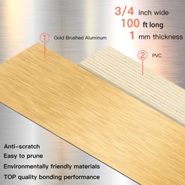 GSCIT Club Gold Edge Banding, 3/4 Inch x 100ft Aluminum Brushed Edge Banding No Glue PVC Edge Trim for Cabinet Repair Furniture