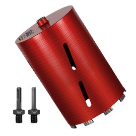 SALI Diamond Core Drill Bits 6 1/2" Diameter 10"/254mm Drilling Depth 5/8-11" Thread Core Bit Turbo Laser-Welded Segments for Cured Concrete with Rebar Brick Block Masonry Stone with Two Adapters（Red）