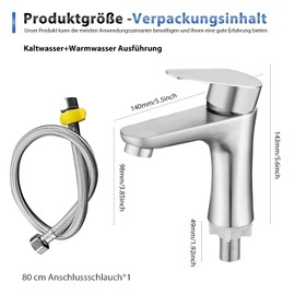 Cold Water Tap Guest Toilet, Cold Water Tap with Connection Hose, Bathroom Tap Sink, Tap Bathroom with Drain Fitting, Stainless Steel Tap Bathroom Only Cold Water for Guest Toilet Washbasin Mud