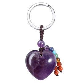 JSDDE Amethyst Crystal Heart Stone Keyring 7 Chakra Healing Gemstone Keychain Charm for Women Men Girls Gifts