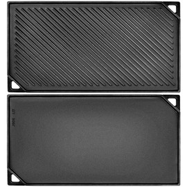 GGC Reversible Cast Iron Griddle, Double-sided Griddle Pan for Stove Tops, Gas Grills and Outdoor Cooking, 16.5 x 9.5 Baking Flat and Ribbed Griddle Plate