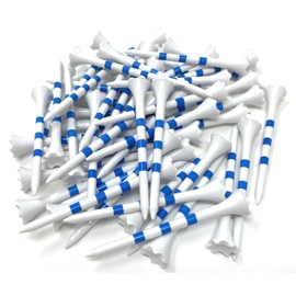 NorthPointe 3 ¼” Golf Tees Plastic – White/Blue Stripes - 100 Plastic Golf Tees in Bulk (100, 3 1/4")