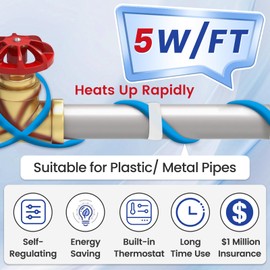 MAXKOSKO 12 Ft. 120 V Heat Tape for Water Pipes, Self-Regulating Heating Cable for Metal And Plastic Pipes
