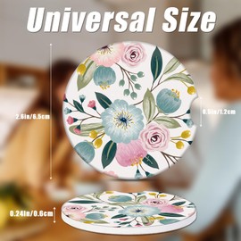 Pink Flower Car Cup Holder Coasters,2 Pack Retro Cup Coasters Car Accessories Interior Aesthetic for Men Women, Absorbent Ceramic Coaster with Cork Back