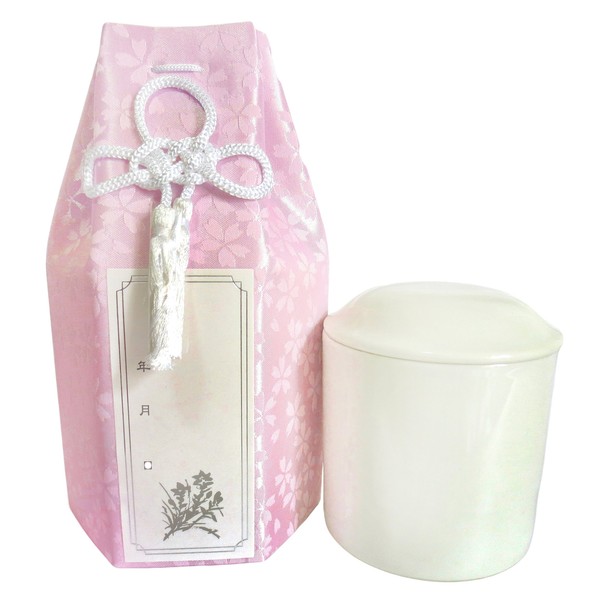 Buddhist Urn, Small Cherry Blossom Urn, Hexagonal, Includes Wrap Bag, Hand Memorial Service, 8 Candles, Set C (2.3 Size, Pink)