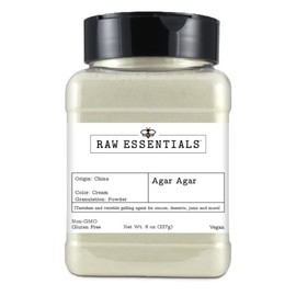 Raw Essentials Agar Agar Powder – 8 oz Bottle – Vegan, Gluten-Free, Non-GMO – Tasteless Gelatin Substitute & Thickening Agent – Ideal for Sauces, Desserts, Candy, Jams, and More