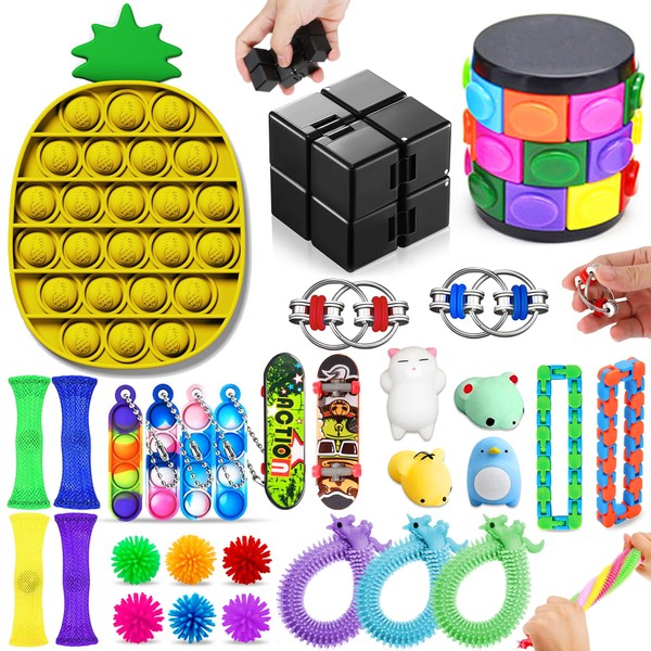Paochocky 30 PCS Fidget Toys Set,Sensory Toys for Autism ADHD,Stress Reliever with Storage Box, Anti-anxiety Sensory Toy,Infinity Cube Great Gift for Kid