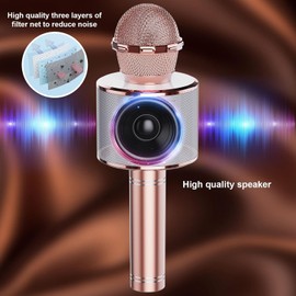 Wireless Bluetooth Karaoke Microphone 2 Pack, 4-in-1 Handheld Mic Speaker for Singing, Karaoke Machine for Phone Android PC, Great Birthday Gifts for Girls Kids Adults for Party,Home KTV,Blue&Rose