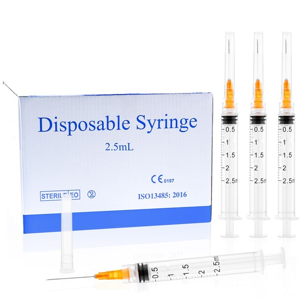 2.5ml Syringe with Needle-25G 1 Inch Needle, Individual Package-Pack of