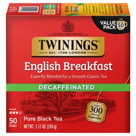 Twinings English Breakfast Tea, Decaffeinated Black Tea - Lively and Refreshing Decaf Tea Bags Individually Wrapped, 50 Count