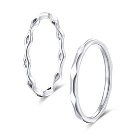 KAZITSAN 2pc Stainless Steel Rings for Women Fashion Plain Band Knuckle Stacking Midi Rings Silver Wedding Band Comfort Fit Size 4