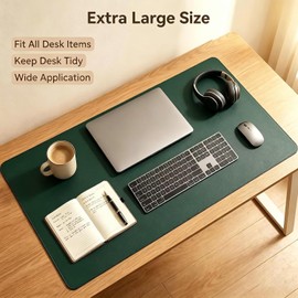 Protector Grande de Escritorio de Cuero PU – Alfombrilla Antideslizante para Ratón y Estera de Escritura para Oficina/Hogar, Impermeable, Fácil de Limpiar (30cm x 41cm, Verde Oscuro)