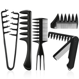 Peine de Textura 5 Piezas, Set de Peines, Peine Texturizador para Hombre, Peine Dientes Anchos, Peine para Cabello Rizado, Peine para Cabello Hombre  