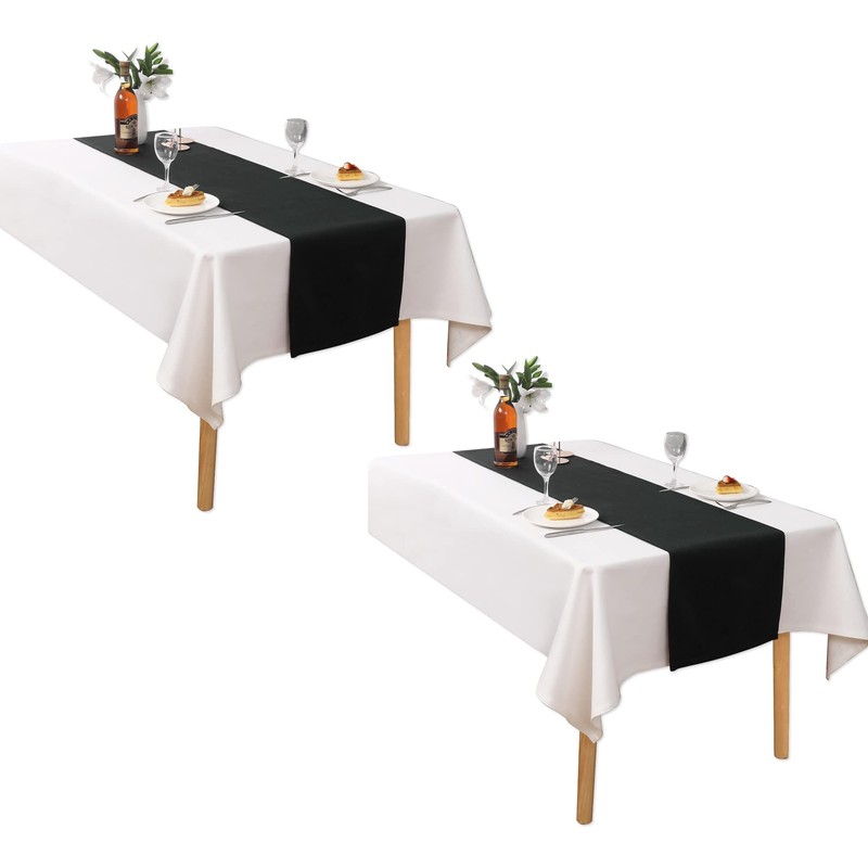 DUALIFE 2PCS Black Table Runner Handcrafted Table Cloth Table Runners