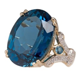 Cuteshop Fashion Jewelry 18k Gold Plated Peacock Blue Topaz Oval Diamond CZ Crystal Gemstone Ring Aquamarine Gemstone Wedding Bridal Band Ring for Women (8)