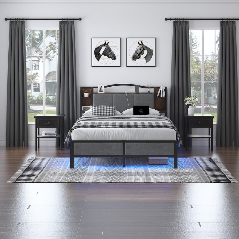 AROMUSTIME Twin XL Size Bed Frame with Upholstered Headboard &