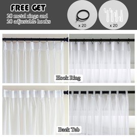 Ftinala White Sheer Curtains 108 Inches Long Extra, Thin Linen Textured Pinch Pleated Curtain 2 Panels, See Through Drapes for Living Room, Window Treatments with Rings & Hooks & Back Tab