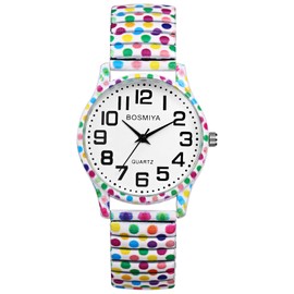 Avaner Women's Elastic Wrist Watches: Boho Printed Stretch Strap Big Number Analog Quartz Easy Reader Bracelet Bangle Watch