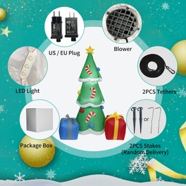 MIGYKO 180CM Árbol de Navidad Inflable de Navidad de 6 pies con Cajas de Regalo en Forma de LED Inflables de Navidad con ataduras de estacas fijas para decoración de Fiesta en el jardín al Aire Libre