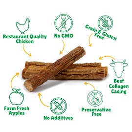 Lucky Premium Treats Lucky Shorty Slims - Apple and Chicken Jerky Dog Treats, Crunchy Dog Chew Sticks with Real Chicken and Apple for Small to Large Dogs (29 Count)