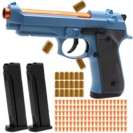 Bugrtey Blue Fidget Toy Gun, Automatic Shell Ejecting Toy Gun with 120 Soft Bullets, 18 Shells and 2 Magazines Toy Foam Blasters & Guns Fidget Toy, Christmas Birthday Gifts for Boys Kids Adult Age 8+