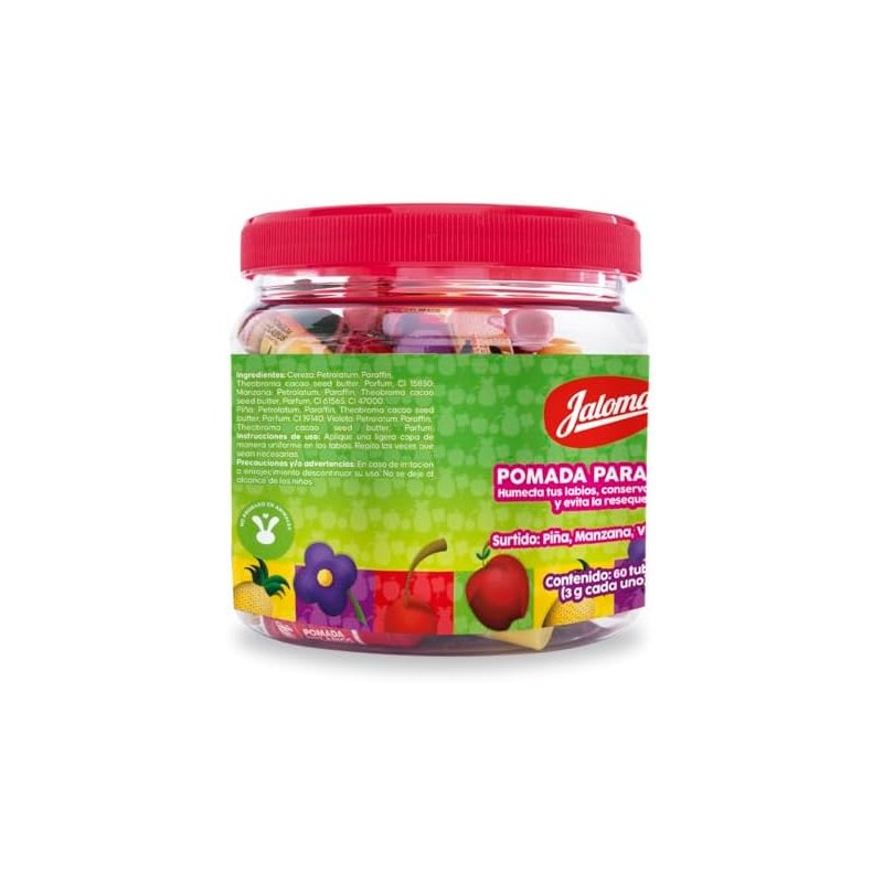 Jaloma Pomada Labial Varios Sabores Vitrolero, 60 Piezas, Pack of