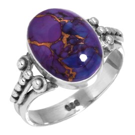 Jeweloporium 925 Silver Ring for Women Size X Copper Purple Turquoise Gemstone Vintage Silver Ring Valentine's Day Gift Solitaire Jewelry