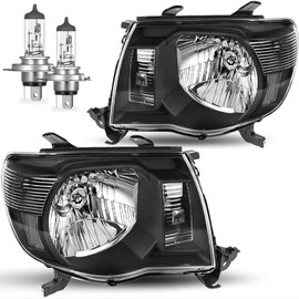 KarSpareHub Headlights Assembly Compatible with 2005-2011 Toyota Tacoma Headlamp Replacement Chrome Housing Amber Reflector Driver & Passenger Side