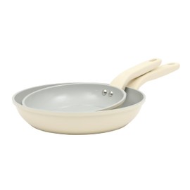 Gibson Home Barnsdall 2 Piece 8 & 10 Inch Aluminum Fry Pan Cookware Non-Toxic Ceramic Non Stick Frying Pan, Kitchen Egg Pan, Omelet Pan, Always Pan, Pots and Pans, Linen White, Induction Safe
