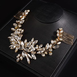 JWICOS Peine de pelo de cristal para novia, accesorio para el pelo para novias (dorado)