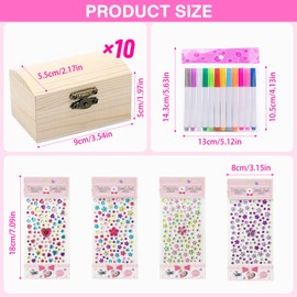 Children's Birthday Treasure Chest Wooden Craft Set, Small Treasure Chest for Children, 9 x 5.5 x 5 cm Wooden Box for Painting with Diamond Stickers, DIY Mini Wooden Box with Diamond Stickers for