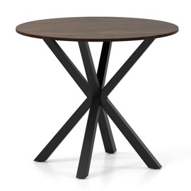 Tangkula 36" Round Dining Table, Mid-Century Modern Kitchen Table with Rubber Wood Legs, Vintage Table with Pedestal Base & Adjustable Foot Pads, Side Table for Home, Office, Bar (Rustic Brown+Black)