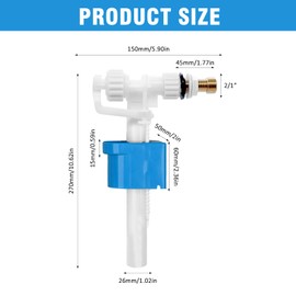BOUFEIDA Cistern Replacement Parts, Cistern Filling Valve, Float Valve G3/8 Inch & G1/2 Inch, Brass Connection, Adjustable Water Volume, Brass Connection Toilet Cistern Replacement Parts