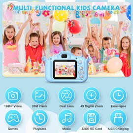 JESWO Cámara para Niños Digital, Cámara Fotografica Niños HD 1080P con Pantalla de 2.0'' IPS, Tarjeta de 32GB TF y Lector de Tarjetas Incluido, Regalos de Juguete para Niñas y Niños de 3 a 12 Años