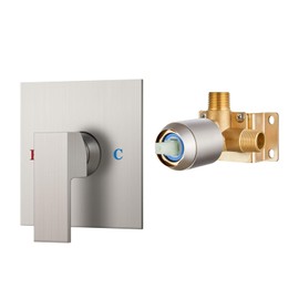 Airuida Square Single-Function Brass Faucet Shower Rough-in Valve Male Thread Bathroom Trim Kit Single Handle Tub Shower Valve 5.5 Inch Cover Plate Brushed Nickel
